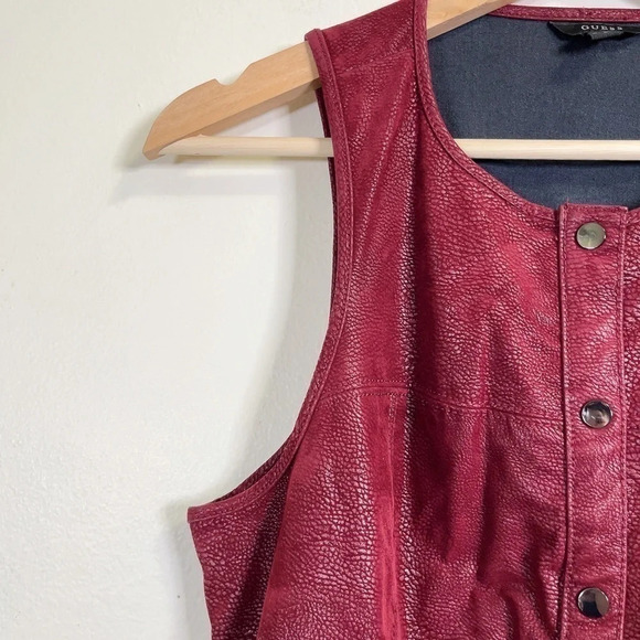Guess Faux Leather Sleeveless Snap Button Mini Dress - Picture 11 of 14